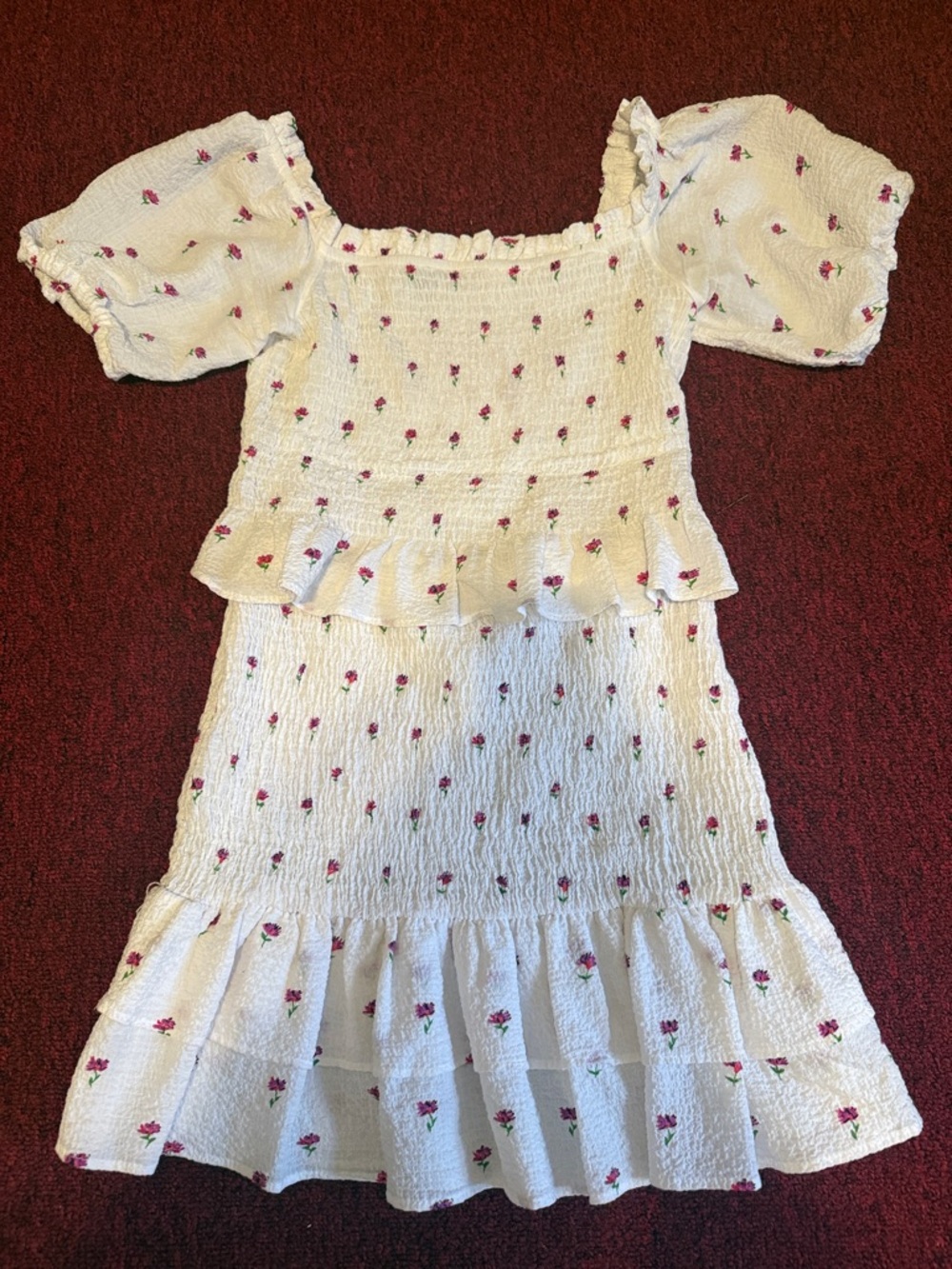Zara Cream Mini Dress with Pink Floral Print and Puff Sleeves